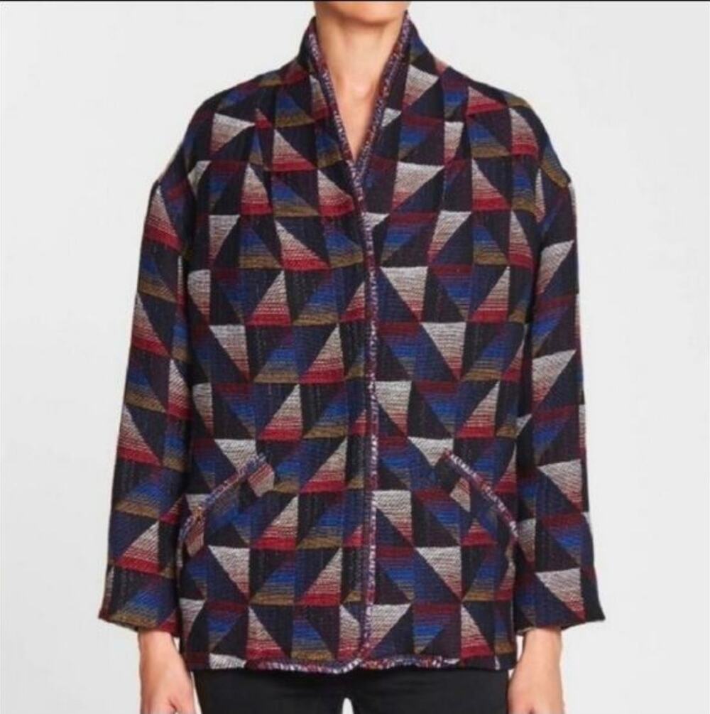 IRO Malhi oversized geometric print blue jacket size 10